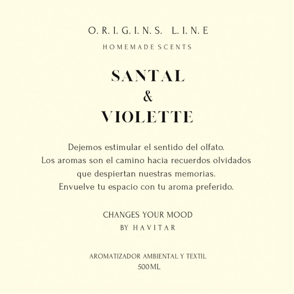 Aromatizador Ambiental y Textil Vidrio 500 ML Santal & Violette