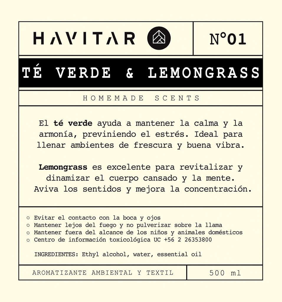 Aromatizador Ambiental y Textil Vidrio 500 ML Te Verde & Lemongrass