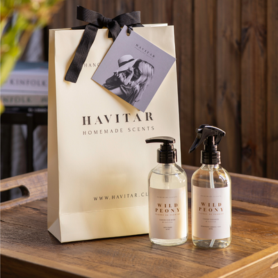 Pack  Wild Peony Aromatizador 250ml vidrio y Jabón 250ml vidrio.