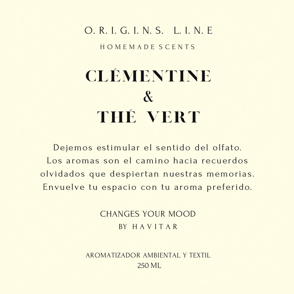 Aromatizador Ambiental y Textil Vidrio 250 ML Clémentine & Thé Vert
